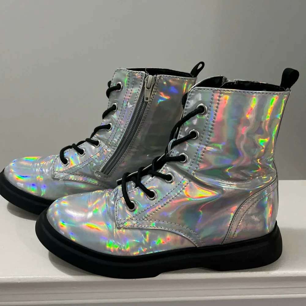 DOLCE VITA Girls Iridescent Metallic Booties | Size 4 | Lace Up + Zipper